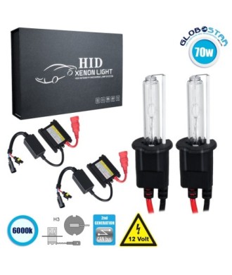 GloboStar® 84101 H3 CB Line KIT Βασικού Φωτισμού Αυτοκινήτου & Μοτοσυκλέτας 2nd Generation Can-Bus Series XENON 70W 6400lm DC 9-16V Αδιάβροχο IP65 Ψυχρό Λευκό 6000K